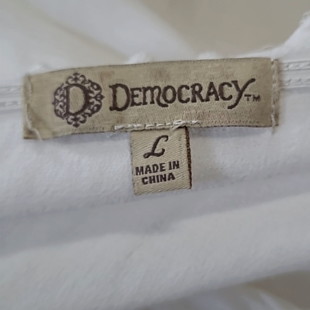 Democracy Blouse Elegant White Lace Crochet Trim Top Bell Sleeve Tassel Tie Larg - Picture 10 of 12